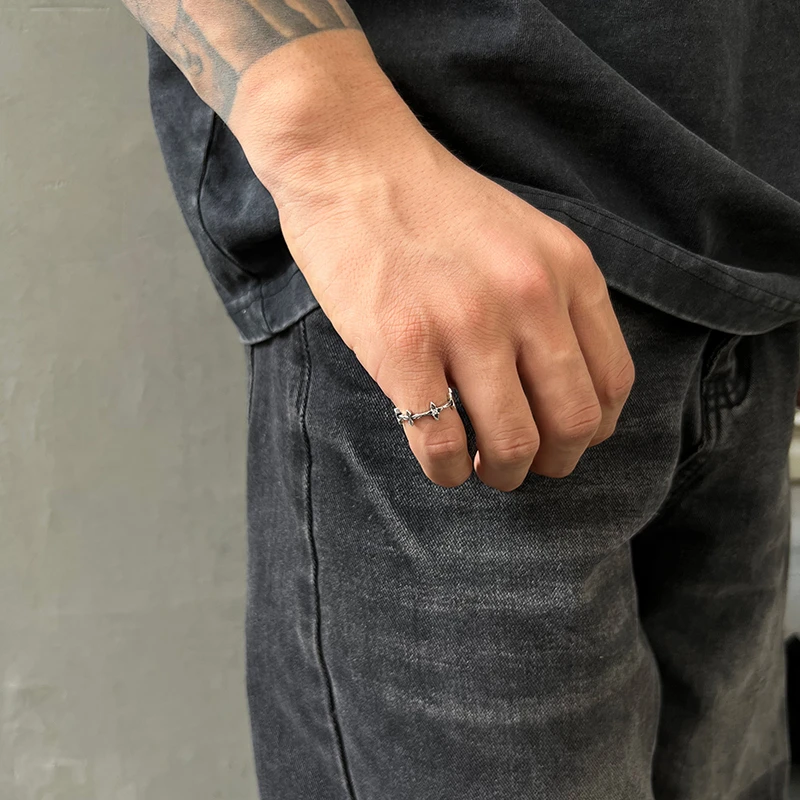 925银戒指 原创鸢尾花系列纯银戒指男复古做旧小拇指戒高级感小众