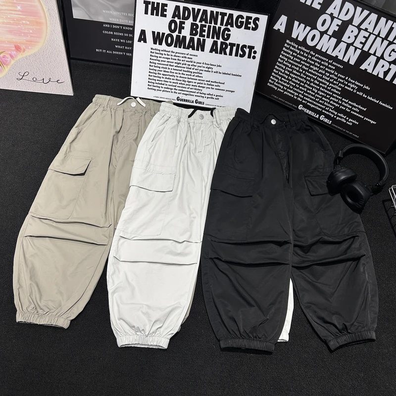 HK潮牌儿童春季新款工装裤2025春装儿童裤子大童宽松阔腿裤78879