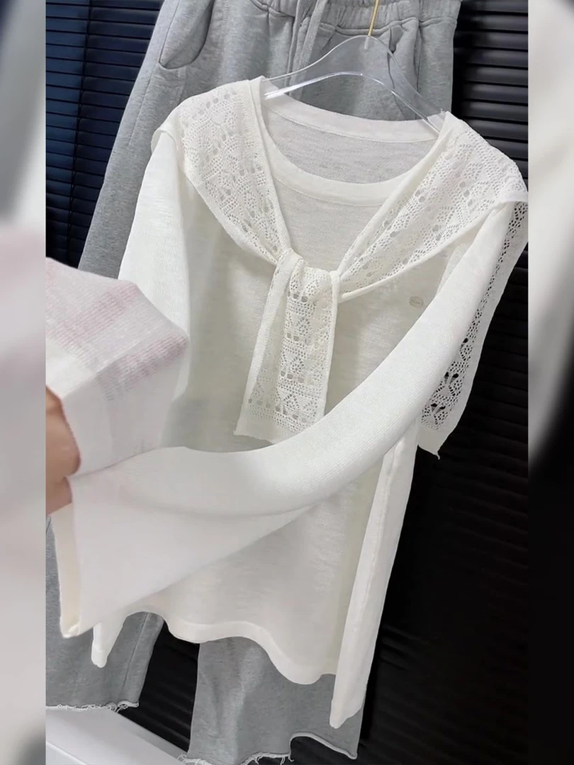 韩系chic披肩设计纯色长袖2025年秋季女装新款圆领巨软糯针织上衣