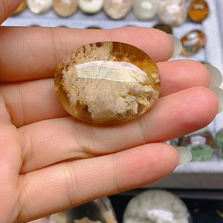 水晶珠宝半成品银S925镶嵌天然幽灵蛋面双耳包边不退货