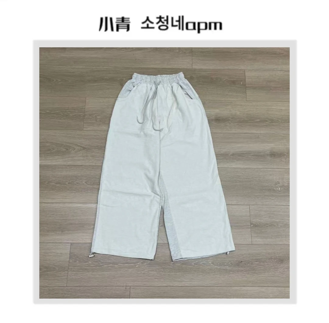韩国东大门 公鸡/松紧腰抽绳前面粗糙卫裤
