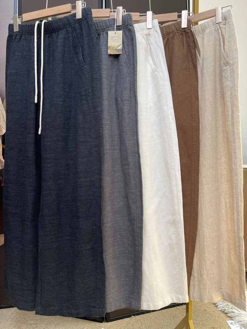 25028 【专柜断码福利】夏季松紧腰净版休闲穿三季麻料休闲阔腿裤