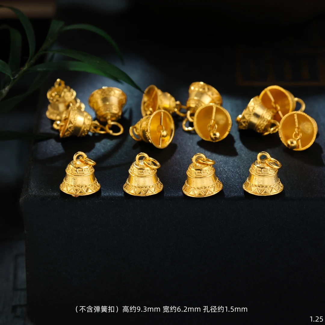 【金豆工厂】18K实心金带滴溜小铃铛滴溜吊坠手串项链侧挂V