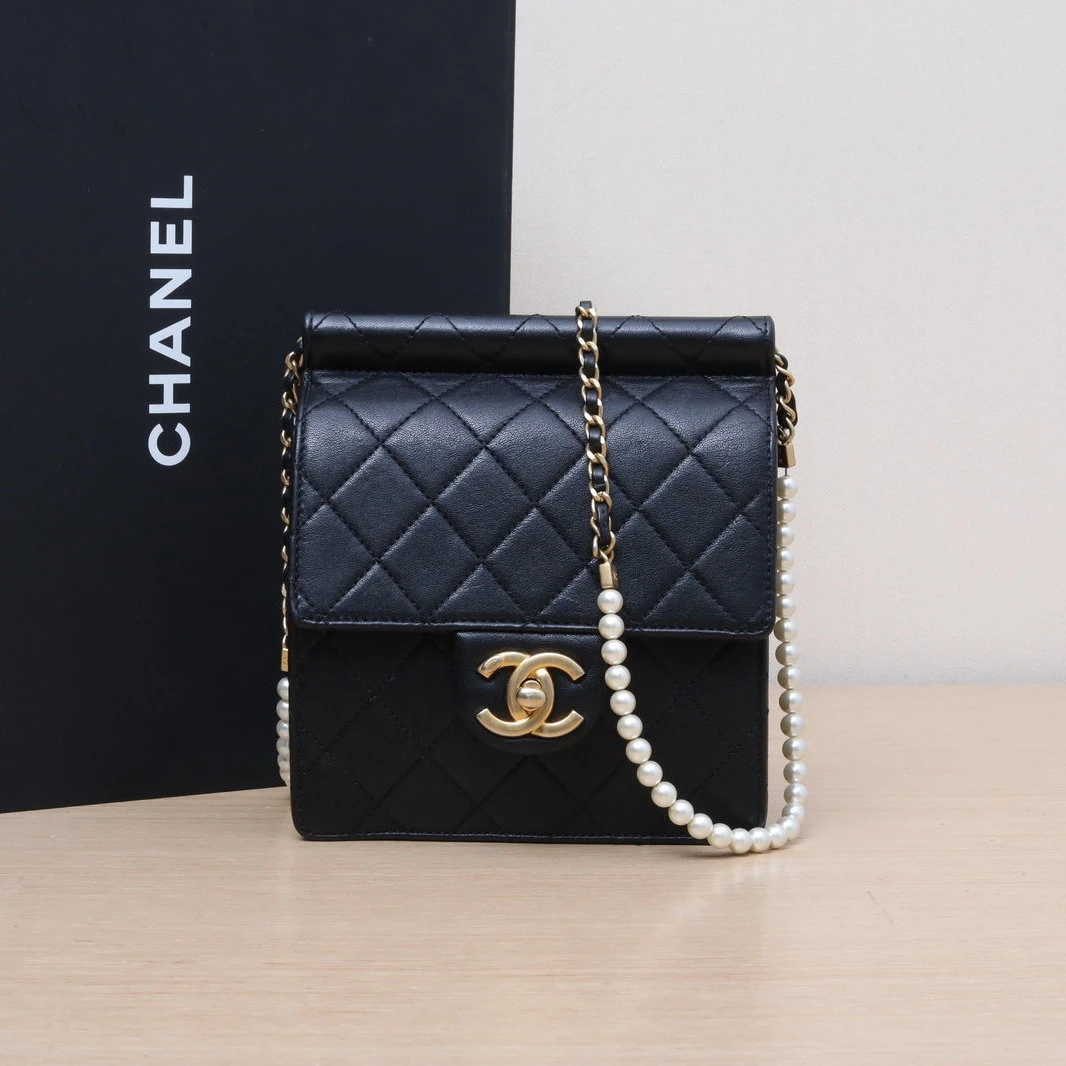 95新 Chanel/香奈儿 【双攀*】珍珠链条包 Flap bag 中号15 27开