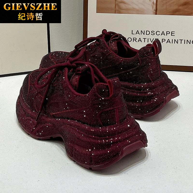 纪诗哲女鞋夏季新款满钻水钻老爹鞋女厚底松糕鞋显脚小满钻休闲鞋