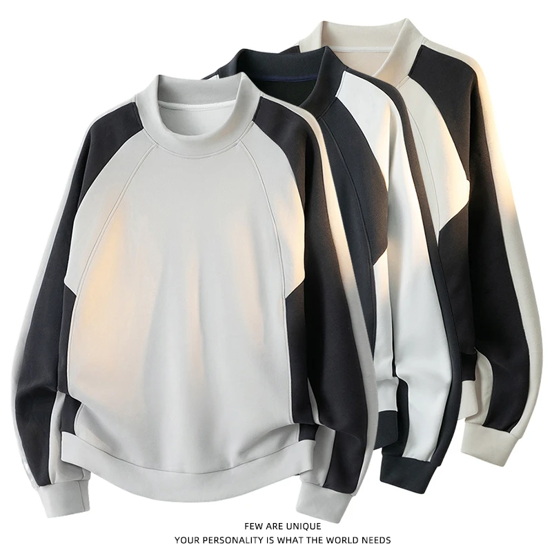 美式拼接撞色半高领长袖t恤男秋冬季潮流内搭类德绒打底衫男卫衣