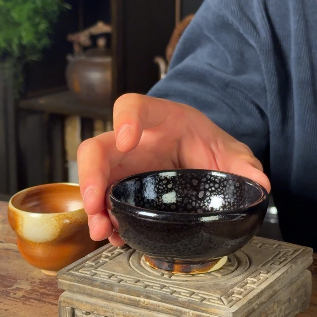 平阳窑手作黑釉油滴盏
