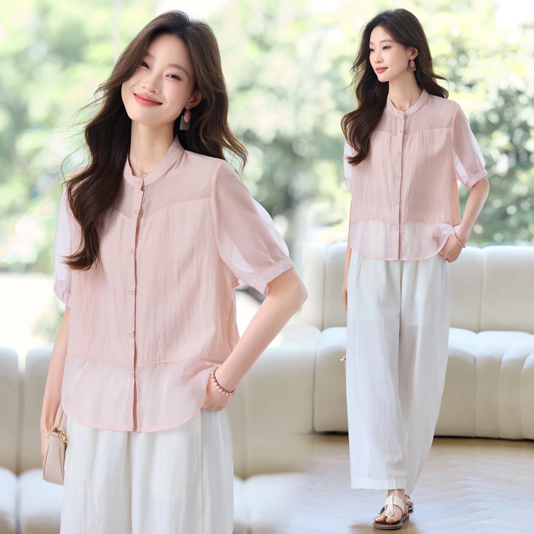 时尚休闲套装女2025年夏季新款高级感气减龄显瘦衬衫阔腿裤两件套