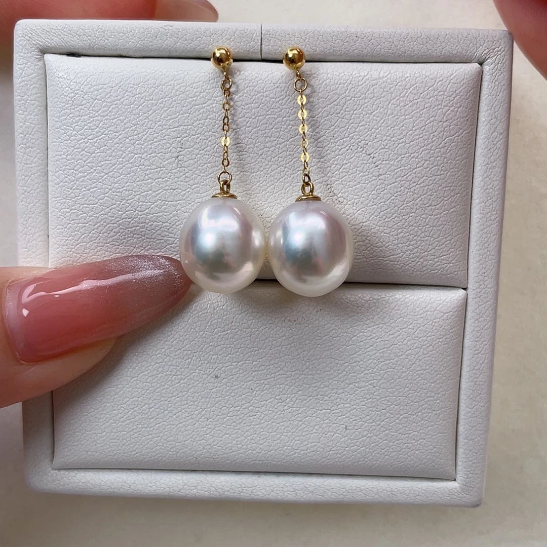 18K金镶嵌耳饰海水珍珠澳白10-11