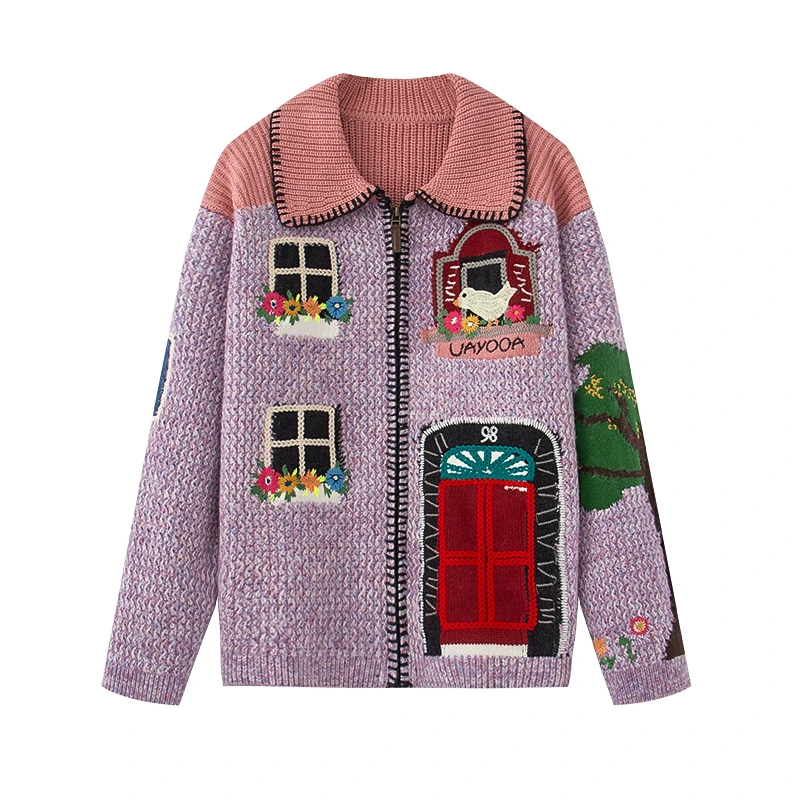 【阳光花房】2025新款趣味房子手绣毛开衫