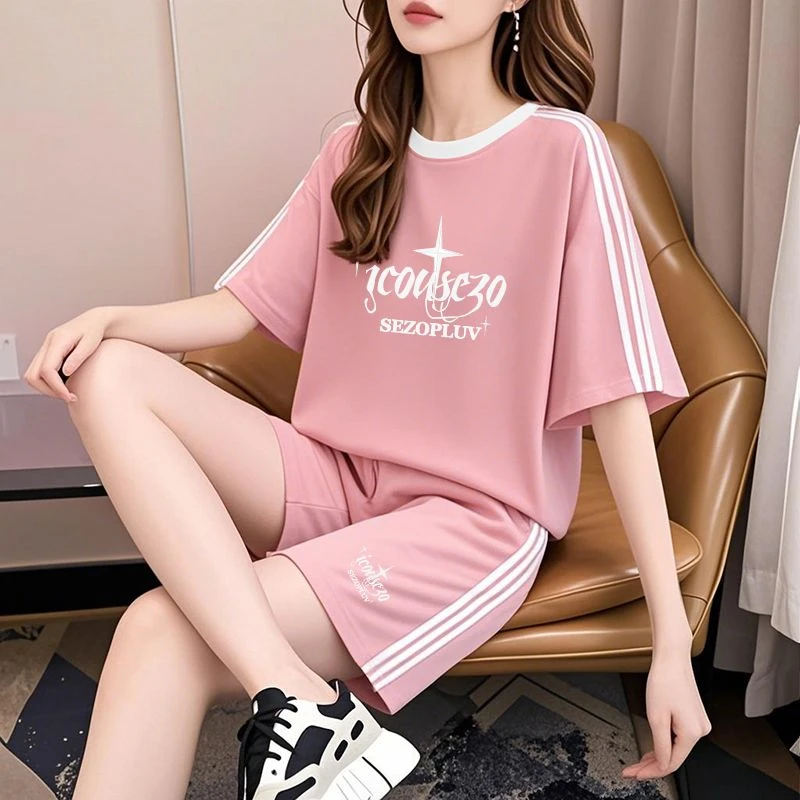 夏季短袖休闲运动套装女韩版显瘦外穿大码时尚薄款学生宽松两件套