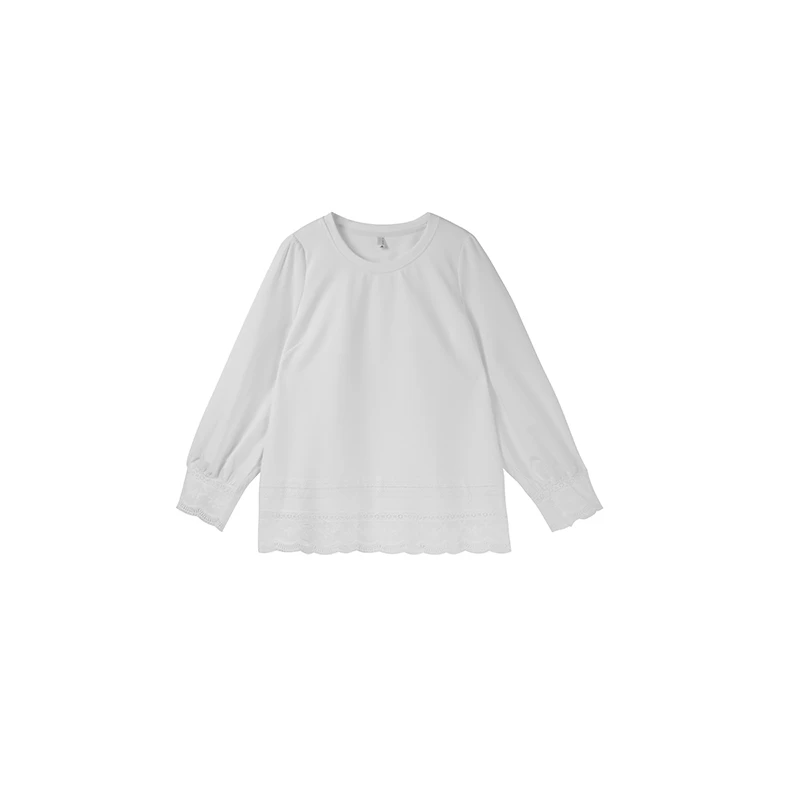 【木三新品】ST原创设计显瘦遮肉纯色圆领蕾丝简约拼接打底T恤L366