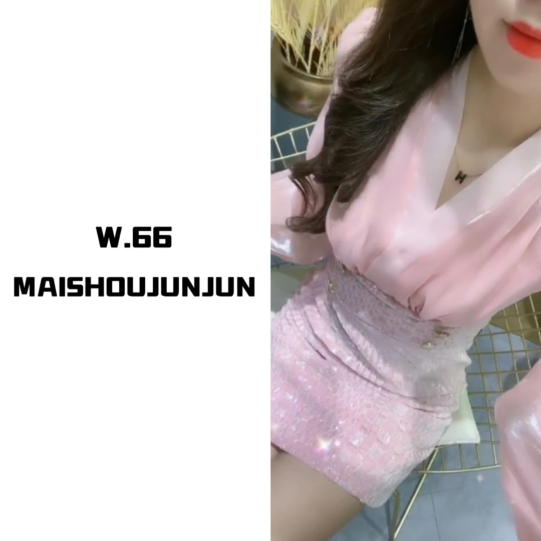 新款设计师V领气质名媛风连衣裙10134