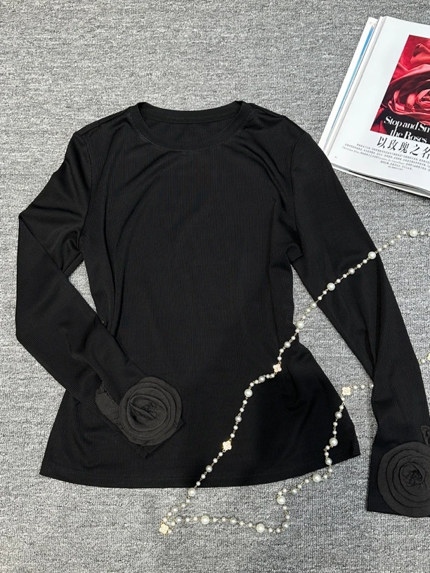 圆领 袖口花 打底