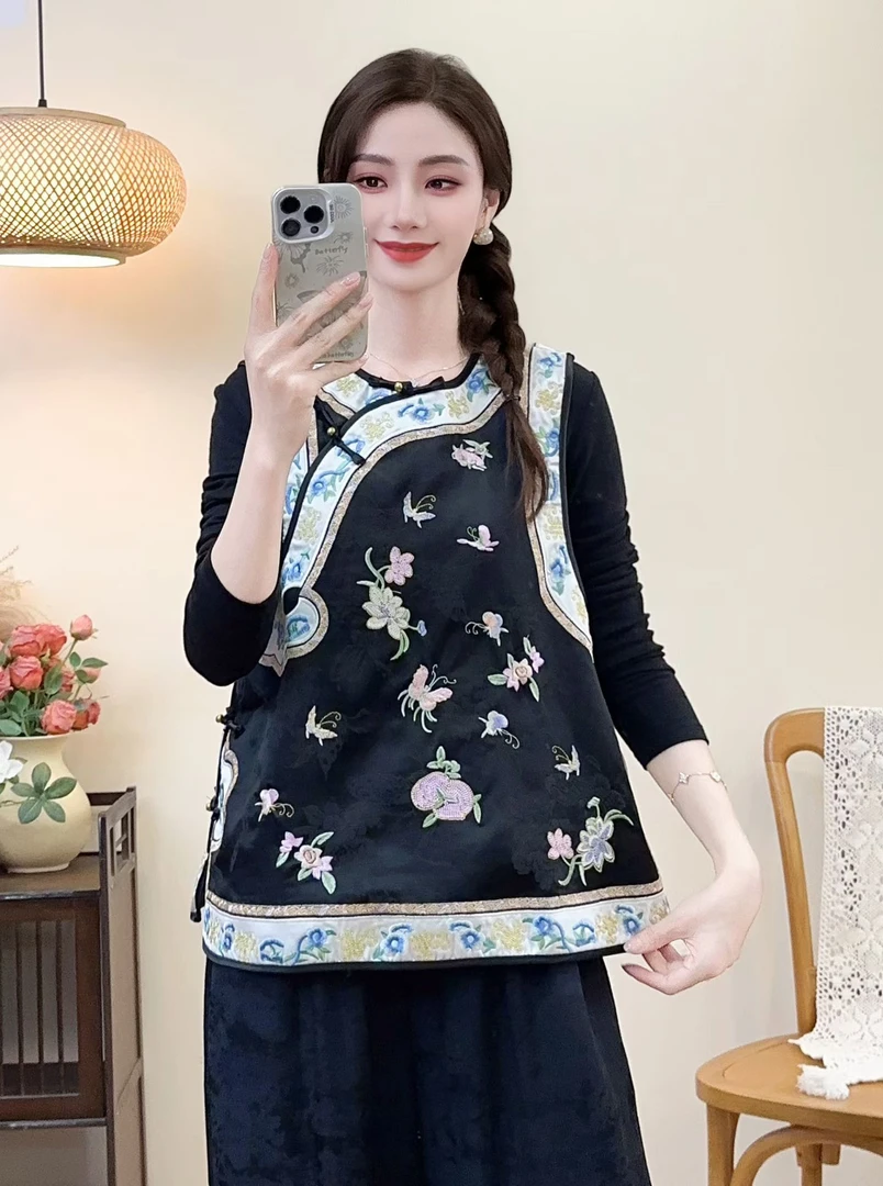 8175新款  国风绣花马甲时尚百搭女士中式中国风