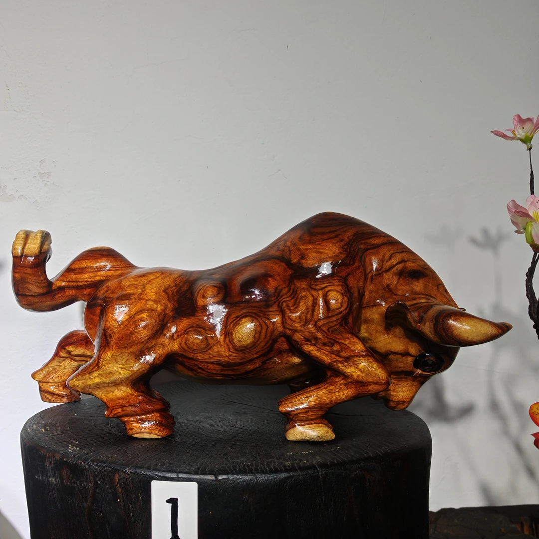 雕牛摆件实木生肖牛木制华尔街牛气冲天客厅玄关家居装饰品