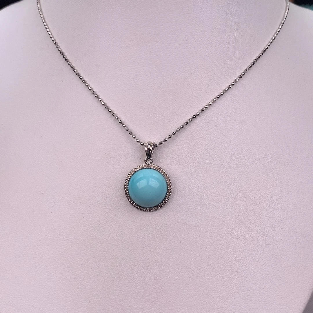 绿松石银S925镶嵌吊坠(不含链)