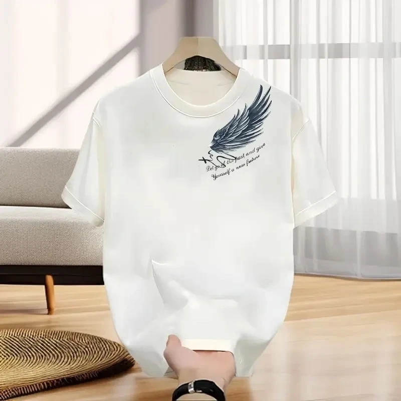 仓石一树潮牌夏季短袖T恤男生高级感羽毛印花休闲ins轻奢痞帅男装