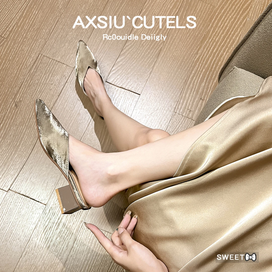 羊皮高端女款新中式国风单鞋2025新款百搭气质网红半拖鞋外穿凉拖