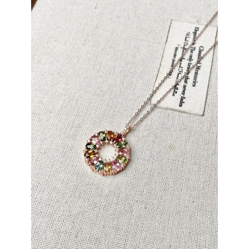 D202 碧玺吊坠天然碧玺项链S925银项链高级轻奢设计感时尚（多样性