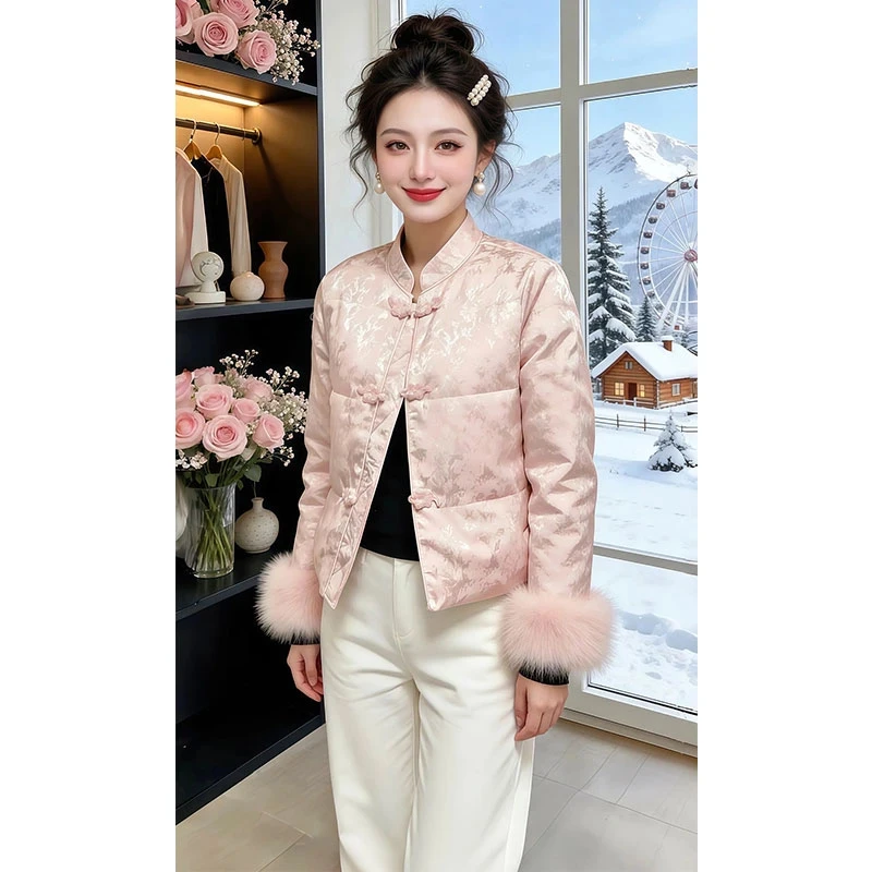 新中式国风潮流盘扣显瘦棉服女2025冬季新款小个子棉衣纯色外套