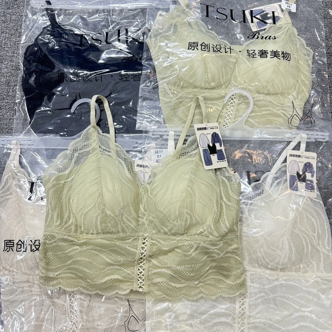 米娅林法式性感蕾丝小吊带美背抹胸薄固定乳胶杯内衣女裹胸