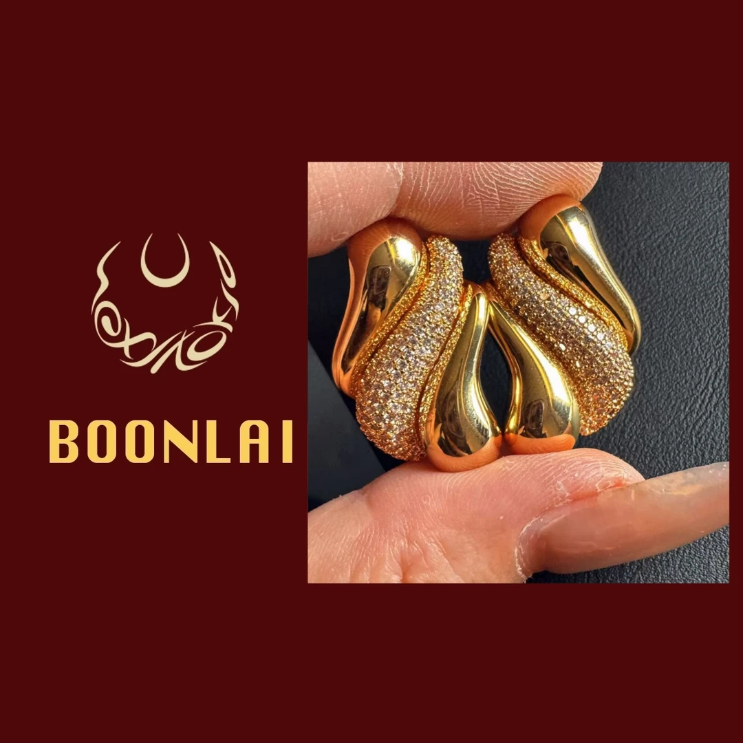 铜合金锆石耳饰 Boonlai 金属水滴满镶耳环3139