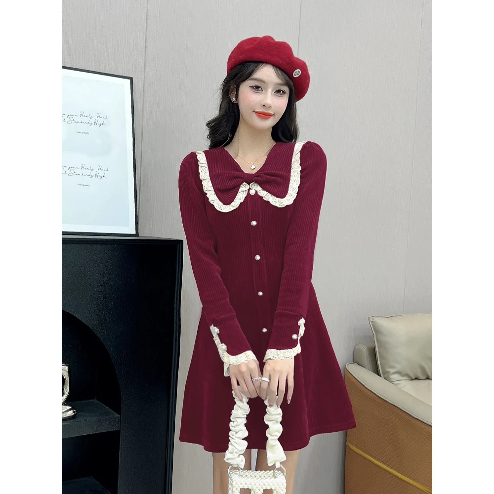 【潘潘】赫本小黑裙减龄娃娃领显瘦打底裙大衣内搭连衣裙秋裙子2258