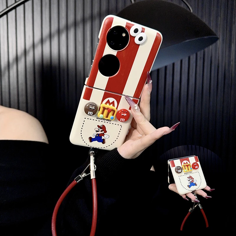 适用华为p50pocket手机壳新款pocket2套pockets肤感卡通马里奥女p