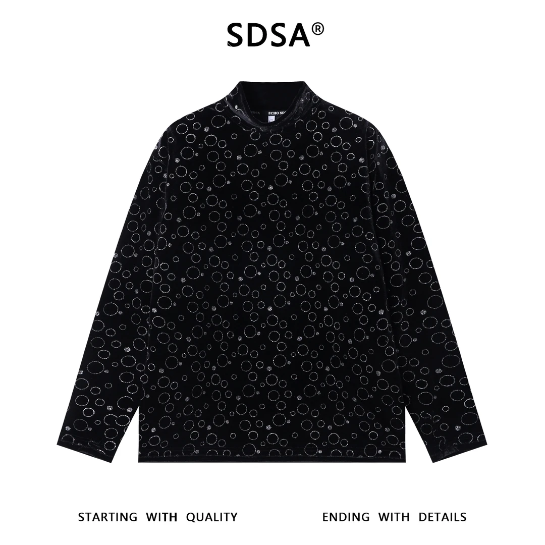 SDSA男士秋冬新款痞帅男装潮牌洒金泡泡半高领长袖T恤潮流休闲潮