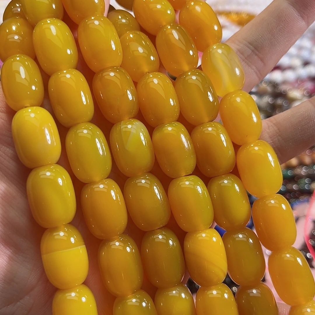 玛瑙/玉髓合金珠宝半成品蜜蜡黄玛瑙一条13x18mm