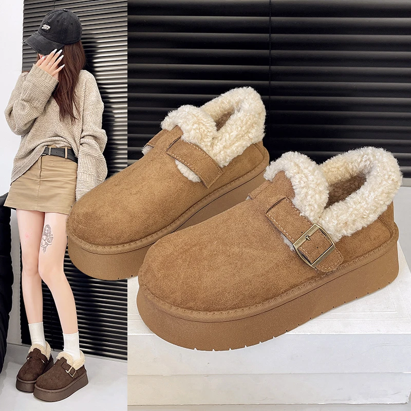 258-厚底勃肯2025新款秋冬季加绒加厚雪地靴一脚蹬毛毛鞋