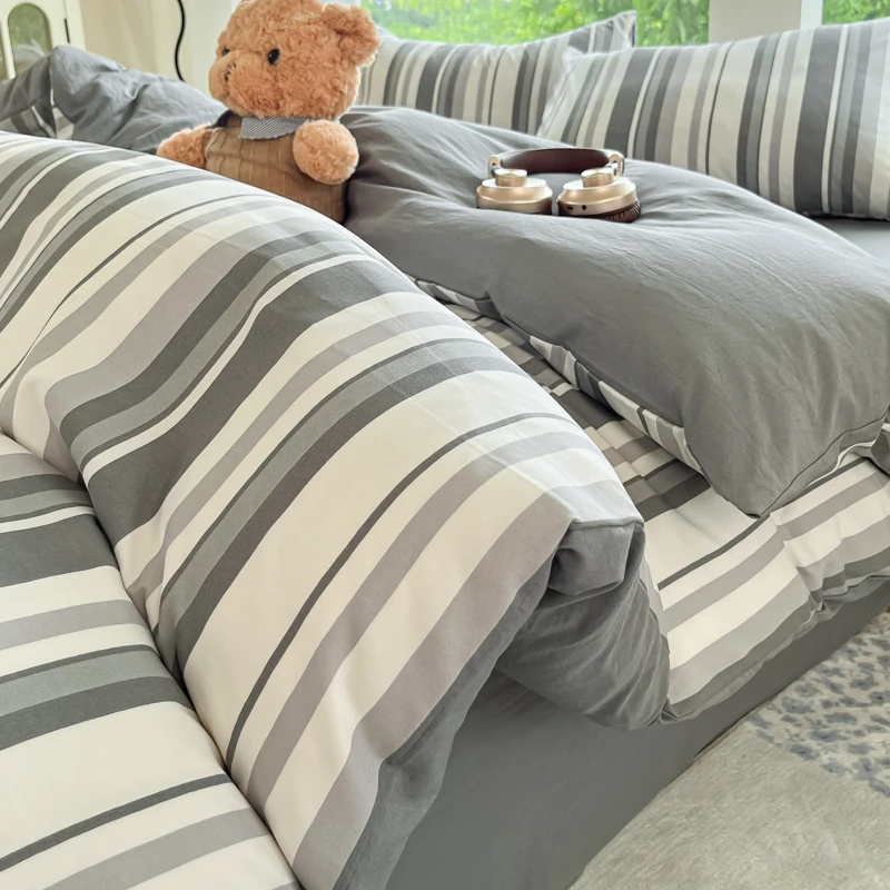 男生学生宿舍床上三件套格子四件套床品被罩四季通用被套床品加厚