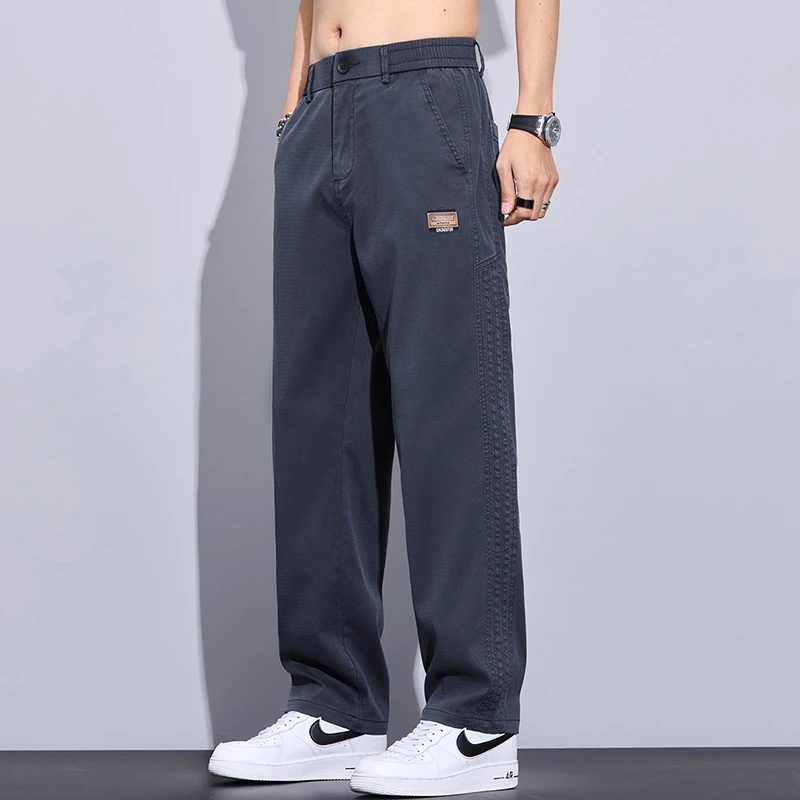 秋季新款莱赛尔天丝休闲裤男士宽松直简约弹力舒适百搭潮流长裤子