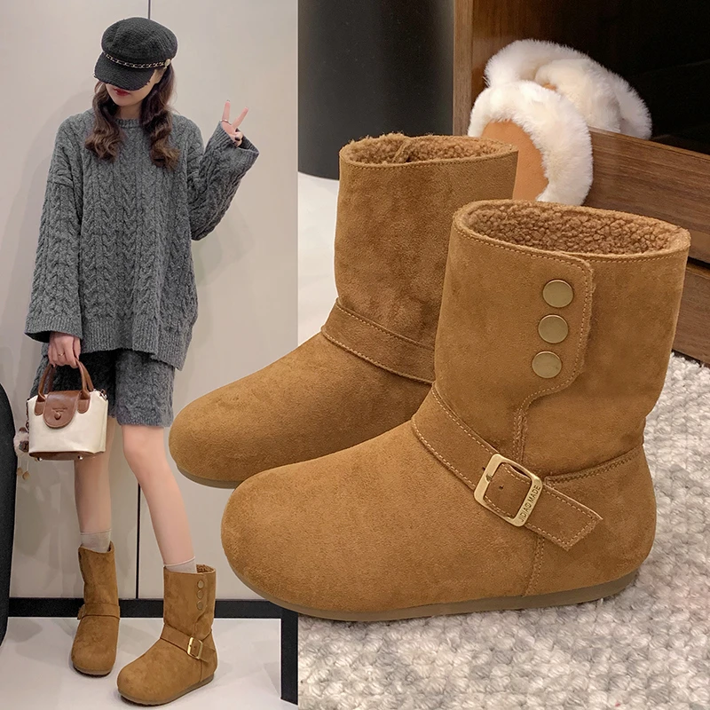 2025新款时尚两穿雪地靴保暖筒靴百搭加绒棉鞋女靴短靴