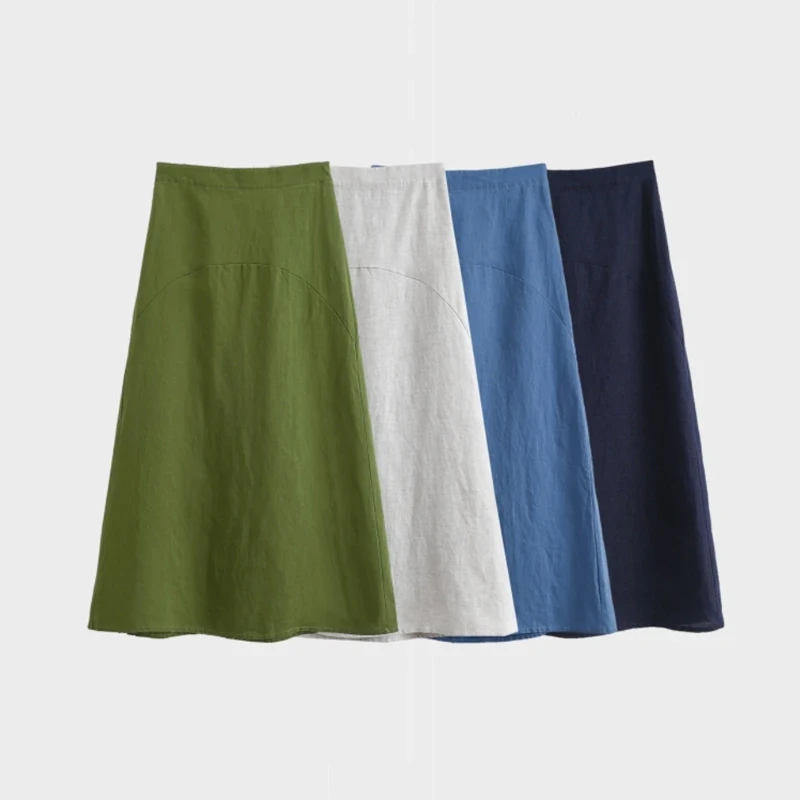 2025夏季新款时尚气质韩版薄款百搭拼接纯色显瘦高腰休闲半身裙