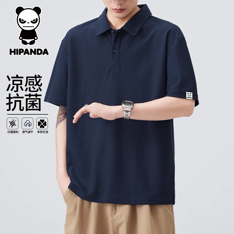 HiPanda你好熊猫夏季男士短袖POLO衫T恤薄款简约宽松休闲翻领上衣