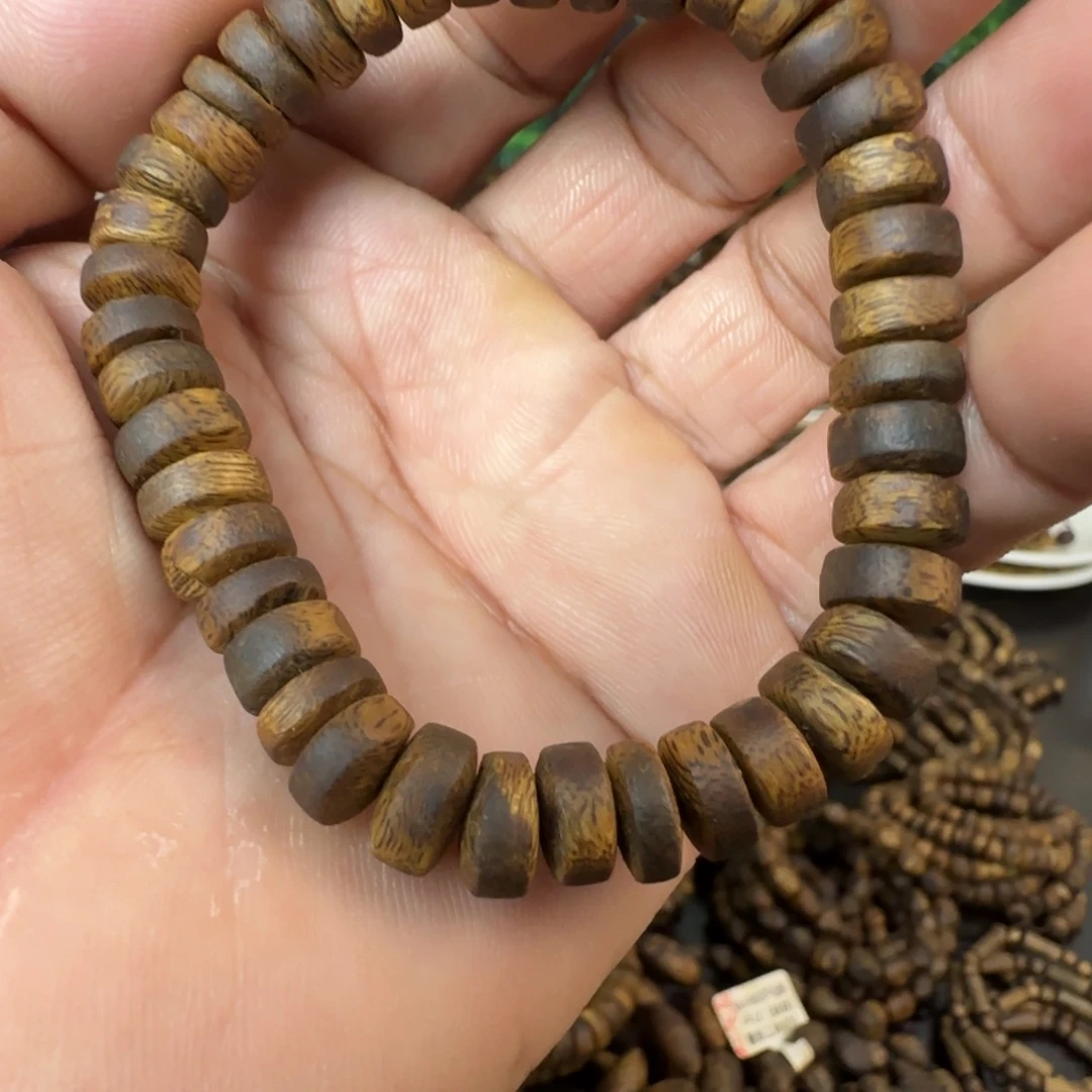 沉香手串虫漏厚片珠单圈发一