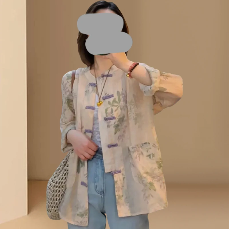 独特漂亮初夏上衣新中式国风超火减龄休闲薄款防晒印花衬衫外套女