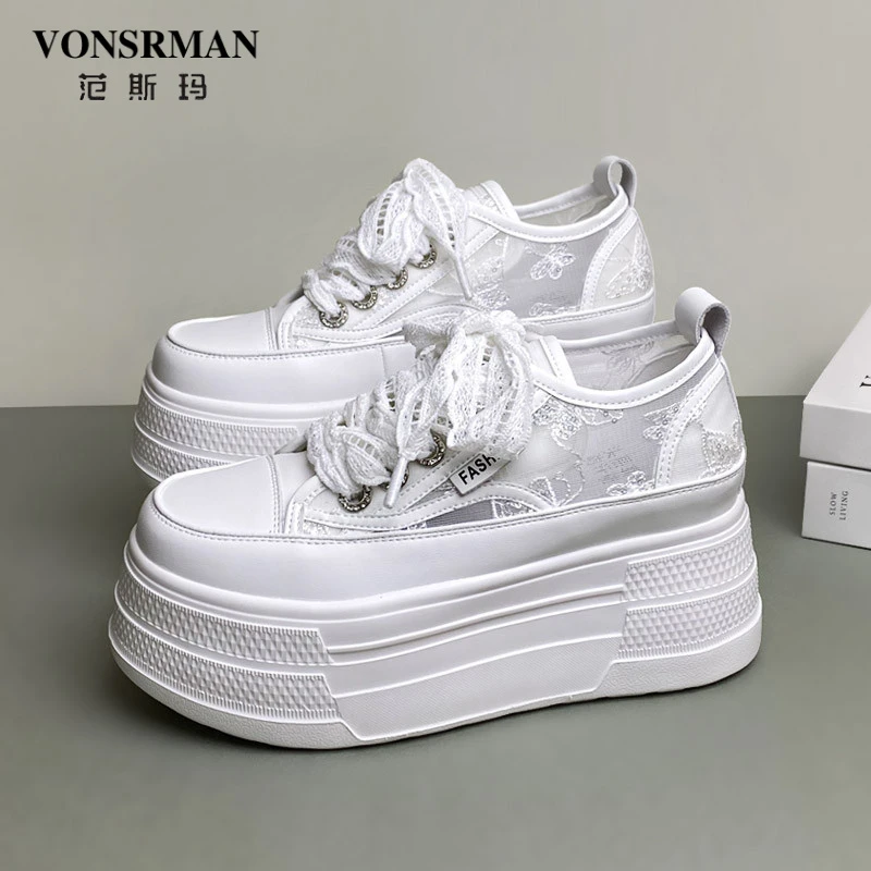 夏季透气女鞋小白鞋2025新款网纱鞋子女单网鞋网面厚底内增高网鞋