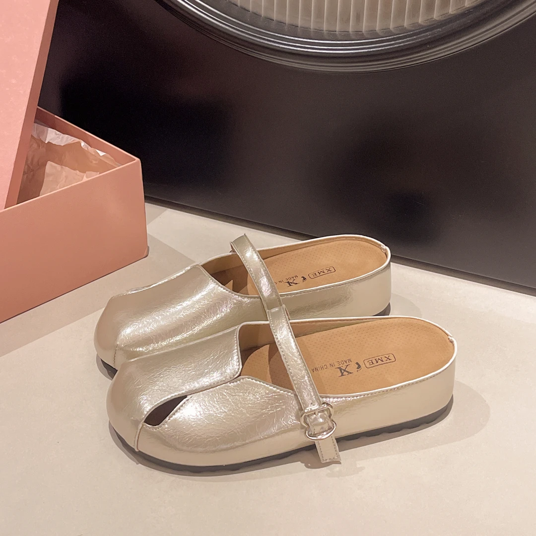 法式凉拖女夏季外穿一脚蹬包头半拖鞋2025新款镂空内增高复古女鞋