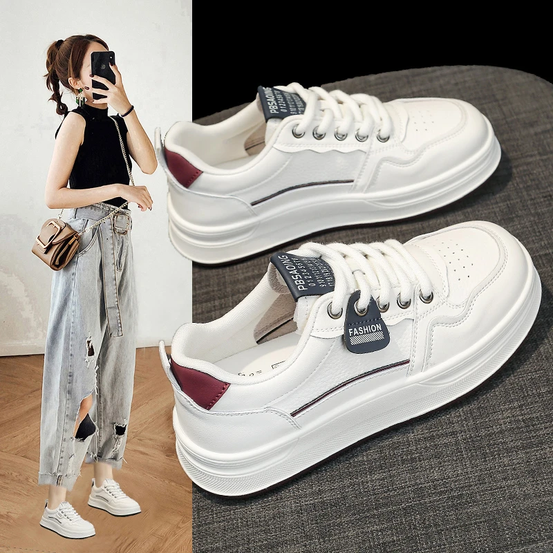小白鞋女2025新款春季网红超火运动鞋百搭配裙子圆头厚底休闲板鞋