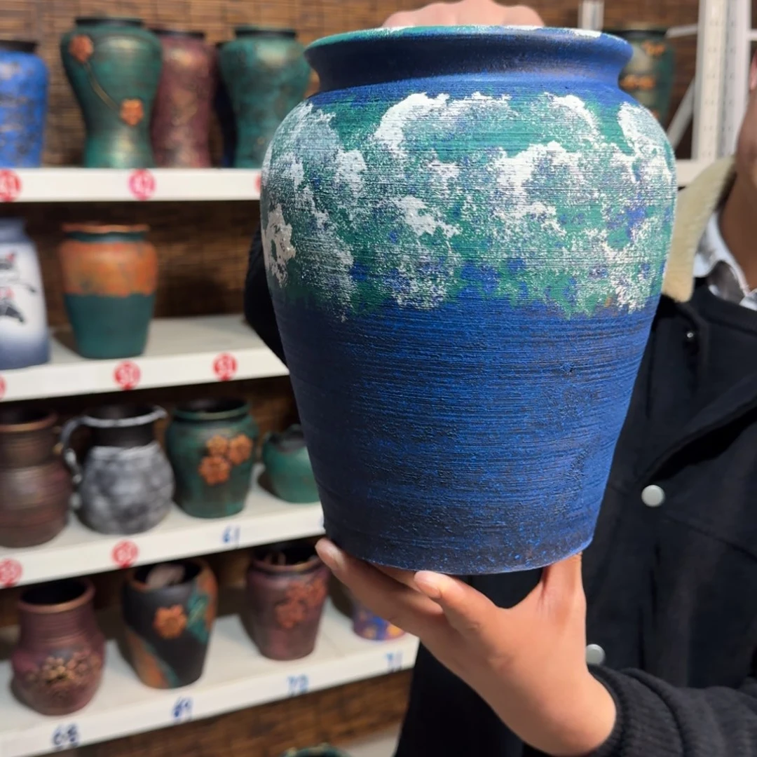 红陶红陶浮雕花盆炸炸炸