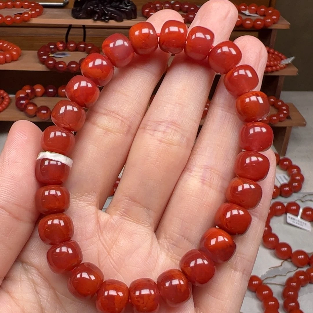 未镶嵌手串南红玛瑙九口妖火焰9mm+老型 下播放漏