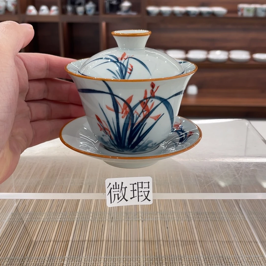 釉下手绘茶具微瑕