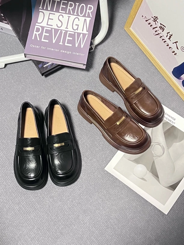 新款乐福鞋复古休闲软底粗跟春秋款