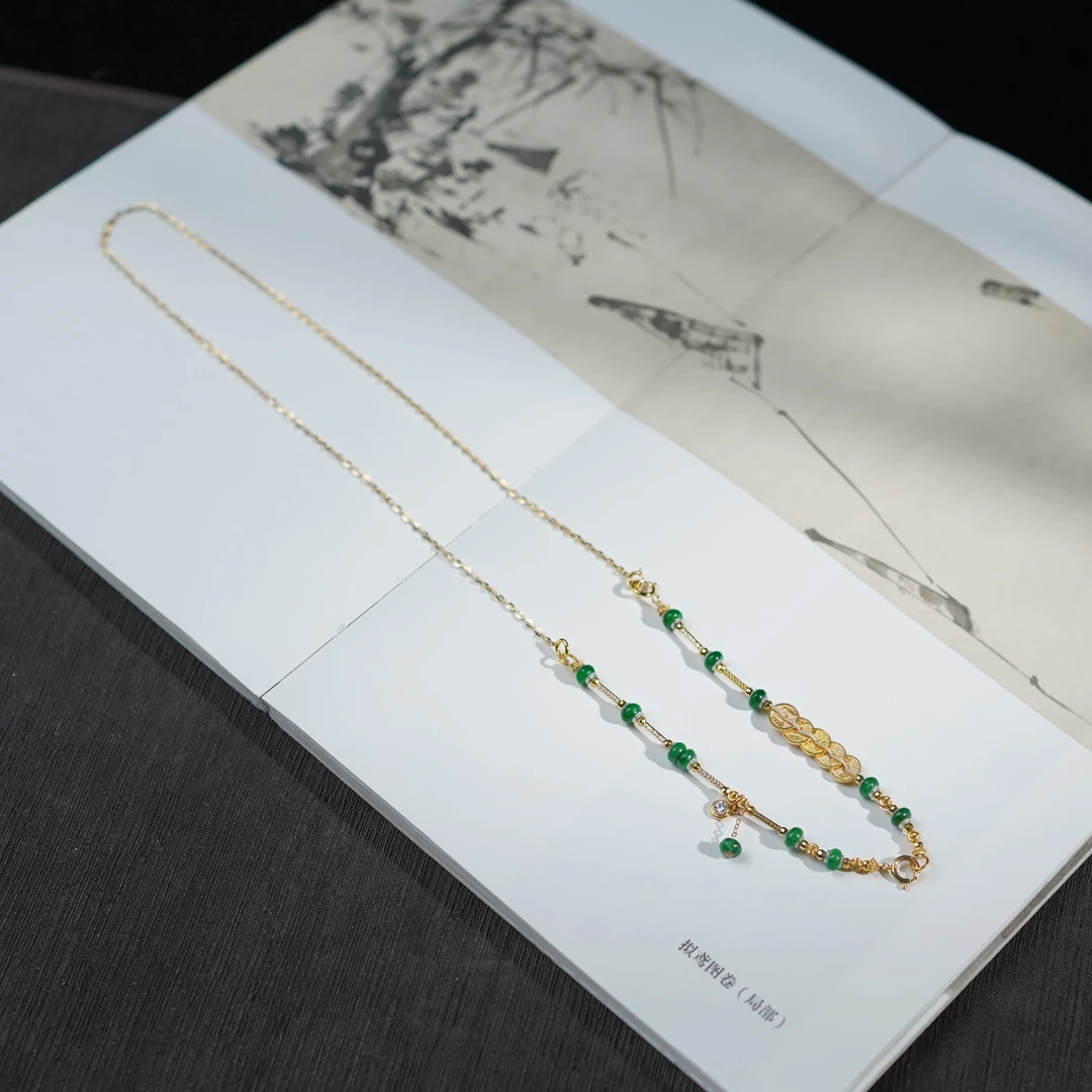 【绿幽】翡翠*毛衣链*18k金镶嵌