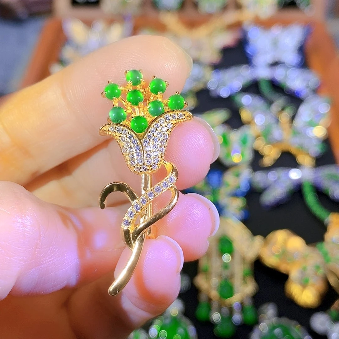 吊坠(不含链)银S925镶嵌翡翠