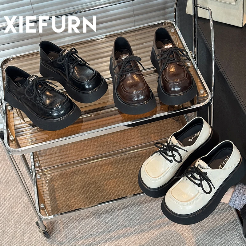 XIEFURN/鞋夫人复古韩版增高乐福鞋法式厚底英伦风小皮鞋系带单鞋