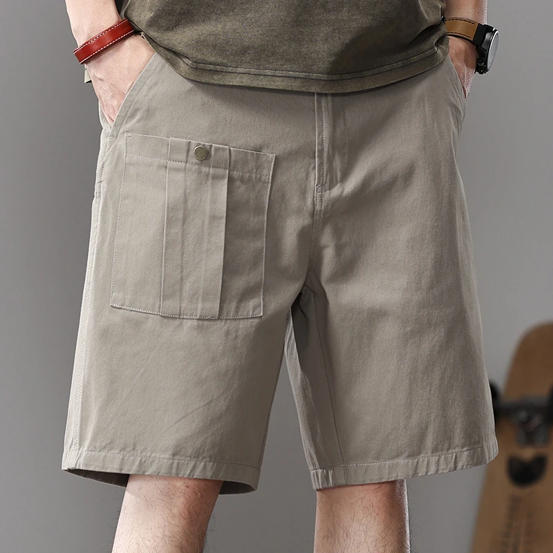 高端美式休闲短裤男夏季宽松直筒中裤大码外穿纯棉简约工装五分裤